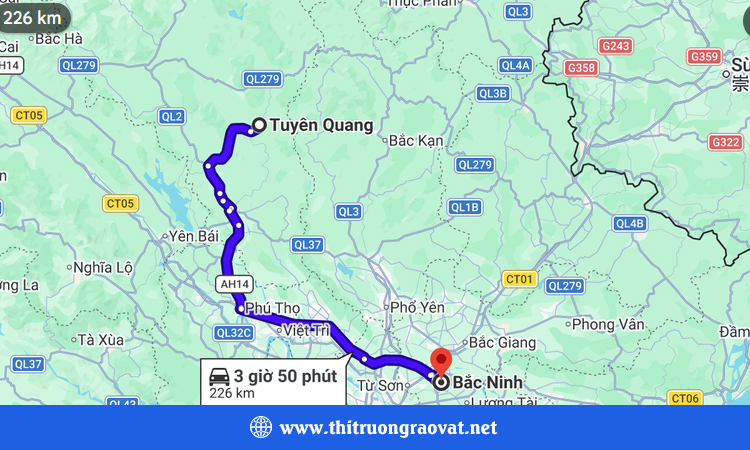 Tuyên Quang cách Bắc Ninh bao nhiêu km?