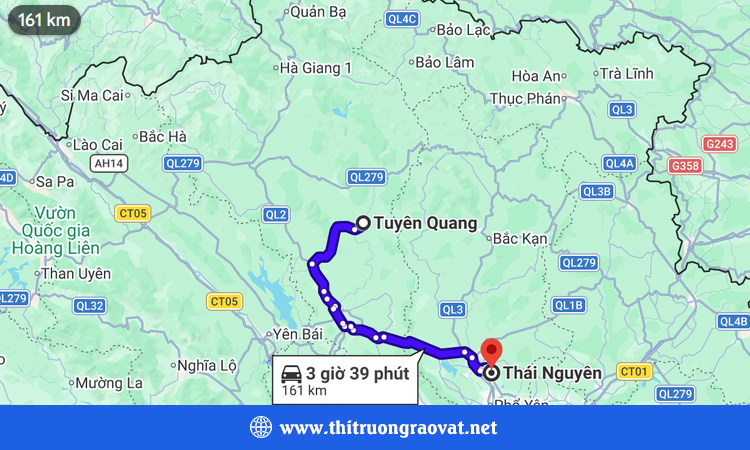 Tuyên Quang cách Thái Nguyên bao nhiêu km